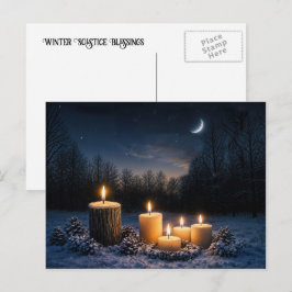Cartão Postal De Festividades Solstício de Inverno Yule com Velas na Neve