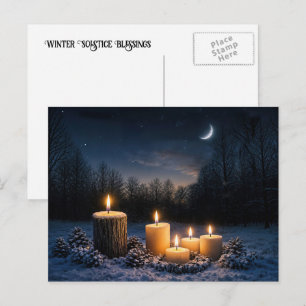 Cartão Postal De Festividades Solstício de Inverno Yule com Velas na Neve