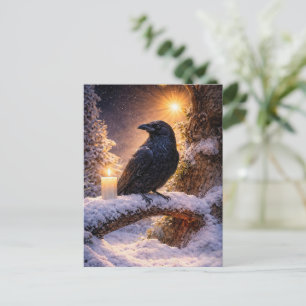 Cartão Postal De Festividades Solstício de Inverno Yule Corvo e Neve