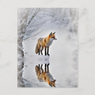Cartão Postal De Festividades Solstício de Inverno Yule Raposa Neve de Inverno