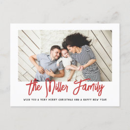 Cartão Postal De Festividades Solteiro de nome da família personalizado Vermelho