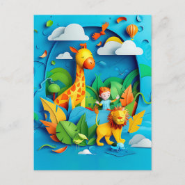 Cartão Postal De Festividades Sonhador Explorador de Vida Selvagem para Crianças