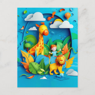 Cartão Postal De Festividades Sonhador Explorador de Vida Selvagem para Crianças