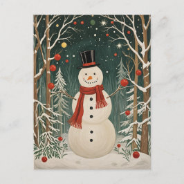 Cartão Postal De Festividades Sonho de inverno de Snowman
