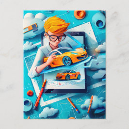 Cartão Postal De Festividades Sonho do Designer de Carro Futuro para Crianças