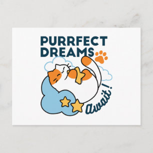 Cartão Postal De Festividades Sonhos Perfeitos Esperam – Gato Fofo Dormindo Sono
