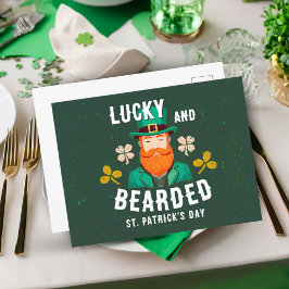 Cartão Postal De Festividades Sorte e Dia de São Patrício com Leprechaun Barbudo