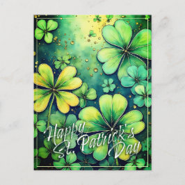 Cartão Postal De Festividades Sorte no Dia de São Patrício - Trevos de Aquarela 
