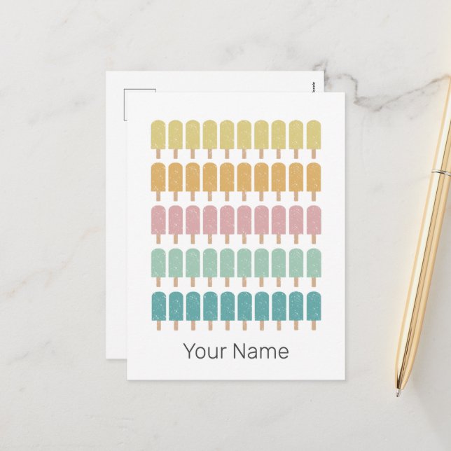 Cartão Postal De Festividades Sorvete de poços de popa Retro Summer Design (Frente/Verso In Situ)