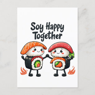 Cartão Postal De Festividades Soy feliz juntos Sushi Kawaii Comida japonesa