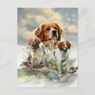 Cartão Postal De Festividades Spaniels da Bretanha, Brittany Francesa, Cão de ca