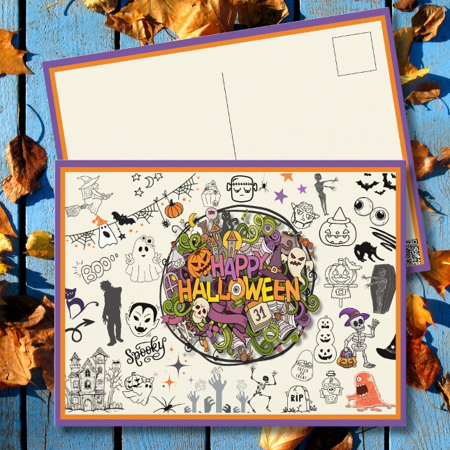 Cartão Postal De Festividades Spooky Doodle Delight Halloween (Criador carregado)