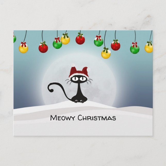Cartão Postal De Festividades Spooky O Gato Negro De Natal (Frente)