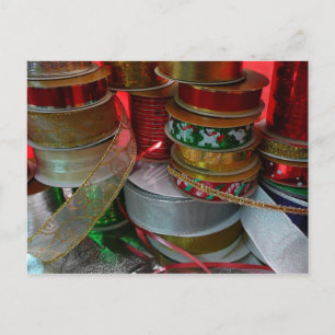 Cartão Postal De Festividades Spools de Férias de Natal Vermelho e Dourado