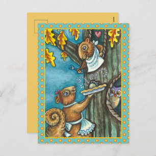 CARTÃO POSTAL DE FESTIVIDADES SQUIRRELS E OBRIGAÇÃO DE OWL, PEDAÇO DE ACORNA HOM