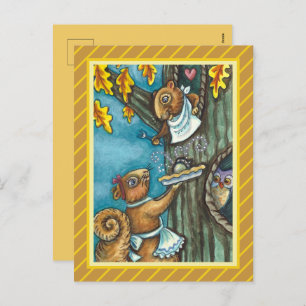CARTÃO POSTAL DE FESTIVIDADES SQUIRRELS E OBRIGAÇÃO DE OWL, PEDAÇO DE ACORNA HOM