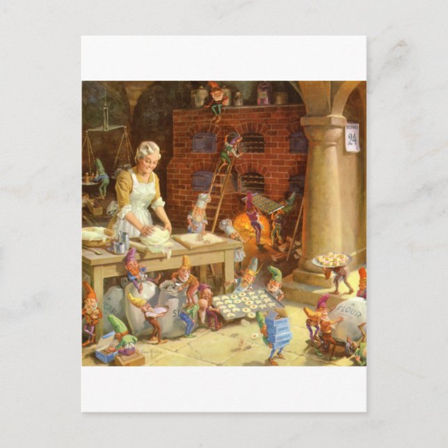 Cartão Postal De Festividades Sra. Claus Assares Cookies com Papais noeis Elves! (Frente)