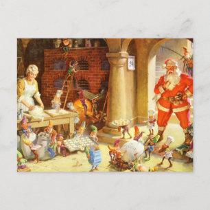 Cartão Postal De Festividades Sra. Claus e The Elves Assar Christmas Cookies