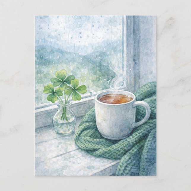 Cartão Postal De Festividades St. Patrick’s Day Cozy Tea Postcard (Frente)