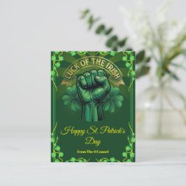 Cartão Postal De Festividades St. Patrick’s Day Luck of the Irish Fist Shamrock