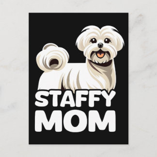 Cartão Postal De Festividades Staffy mom with maltese t shirt design vector 