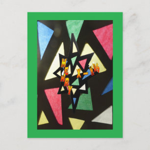 Cartão Postal De Festividades Stained Glass Pattern Xmas Star Green Postcard