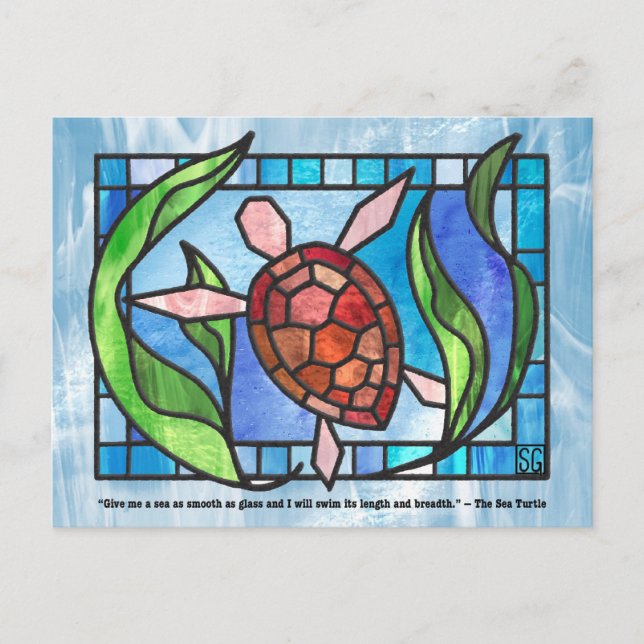 Cartão Postal De Festividades Stained Glass Sea Turtle Postcards (Frente)