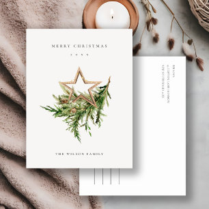 Cartão Postal De Festividades Star Ornament Pine Branch Fauna Feliz Natal