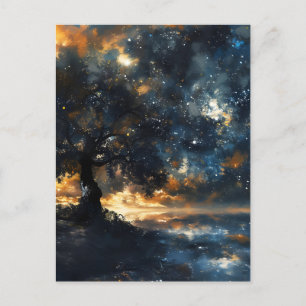 Cartão Postal De Festividades Starry Celestial Tree Dreamscape