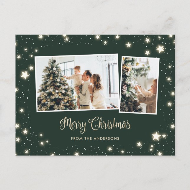 Cartão Postal De Festividades Starry Green Snow 3 Foto Feliz Natal (Frente)