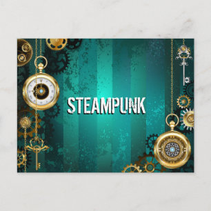 Cartão Postal De Festividades Steampunk Jewelry Watch em um fundo verde