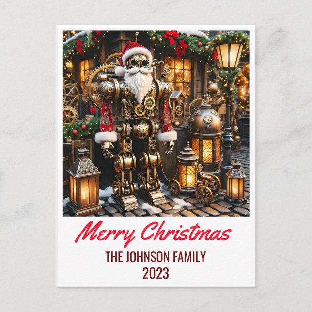 Cartão Postal De Festividades Steampunk Papai Noel - Feliz Natal (Frente)