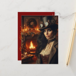 Cartão Postal De Festividades Steampunk Vintage Victorian Lady Christmas