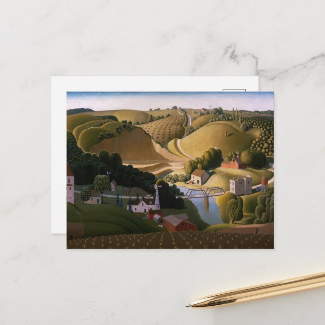 Cartão Postal De Festividades Stone City de Grant Wood (Frente/Verso In Situ)