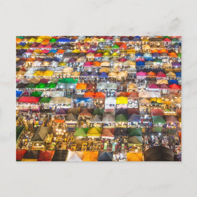 Cartão Postal De Festividades Street Comida Market Rod Fai Bangkok Tailândia (Frente)