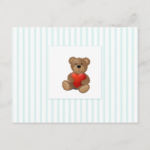 Cartão Postal De Festividades Stripes Azuis - Urso de Teddy com Coração de Nam