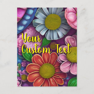 Cartão Postal De Festividades Suas Flores Mistas de Texto Personalizadas 15 Mode
