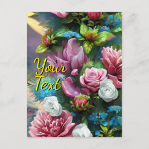 Cartão Postal De Festividades Suas Flores Mistas de Texto Personalizadas 16 Mode