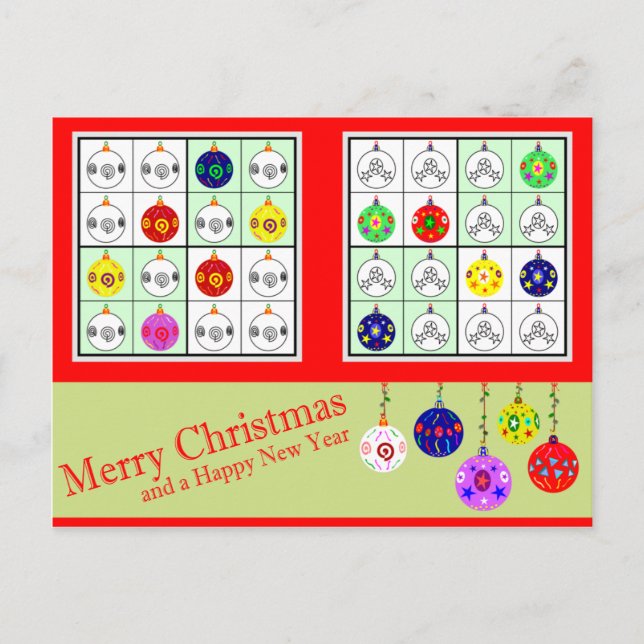 Cartão Postal De Festividades Sudoku colorido para o Natal (Frente)