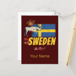 Cartão Postal De Festividades Suecia Vintage Flag Retro Moose Holidir Souvenir