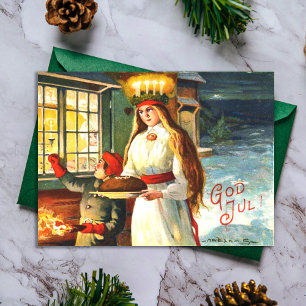 Cartão Postal De Festividades Sueco Vintage Lúcia Deus Jul Feliz Natal
