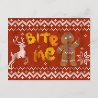 Cartão Postal De Festividades Suéter de Natal Feio: Morde-Me Homem De Pão