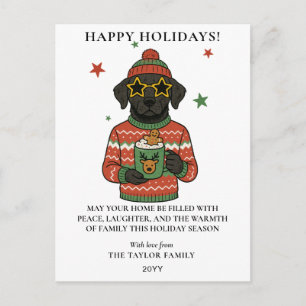 Cartão Postal De Festividades Suéter Feio de Cachorro Lab Preto Natal