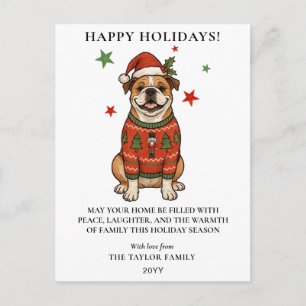 Cartão Postal De Festividades Suéter Feio de Natal Cachorro Bulldog Chapéu de Pa