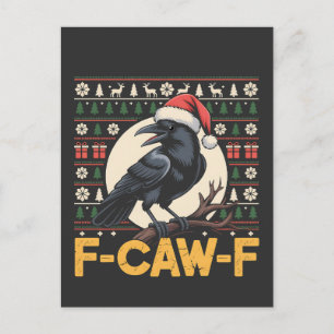 Cartão Postal De Festividades Suéter feio de Natal F-Caw-F divertido corvo Xmas 