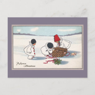 Cartão Postal De Festividades Suínos nos Natais vintages de Lam