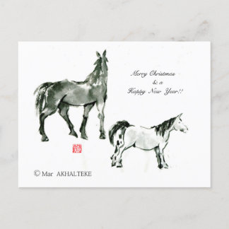 Cartão Postal De Festividades Sumi equestre de arte equestre do cavalo japonês