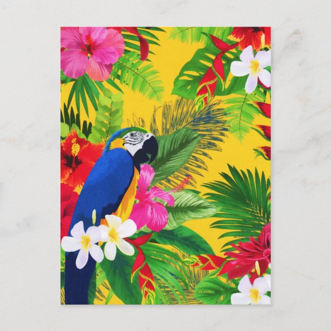 Cartão Postal De Festividades Summer Blopical Toucan deixa aquarela (Frente)