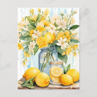 Cartão Postal De Festividades Summer Lemon Blossom Jar