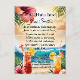 Cartão Postal De Festividades Summer Tropical Luau Beach Party aniversário de 21